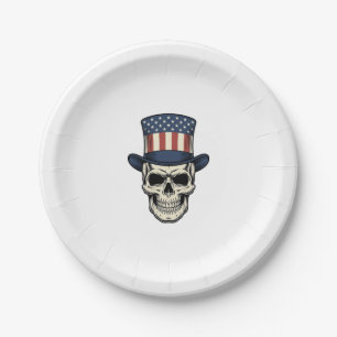 Patriotic Skull Vintage Engraving Shirt Design_1 Paper Plate