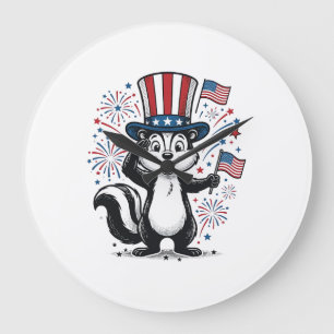Patriotic Skunk Vintage Fireworks Graphic Shirt_1 Large Clock