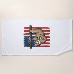 Patriotic Sloth Vintage Engraving Shirt Design_1 Beach Towel