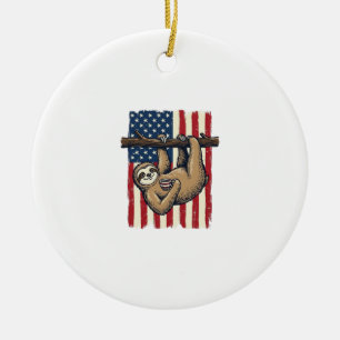 Patriotic Sloth Vintage Engraving Shirt Design_1 Ceramic Ornament