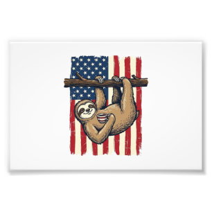 Patriotic Sloth Vintage Engraving Shirt Design_1 Photo Print