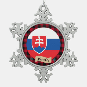 Patriotic Slovakia, buffalo plaid, Slovakia Flag Snowflake Pewter Christmas Ornament
