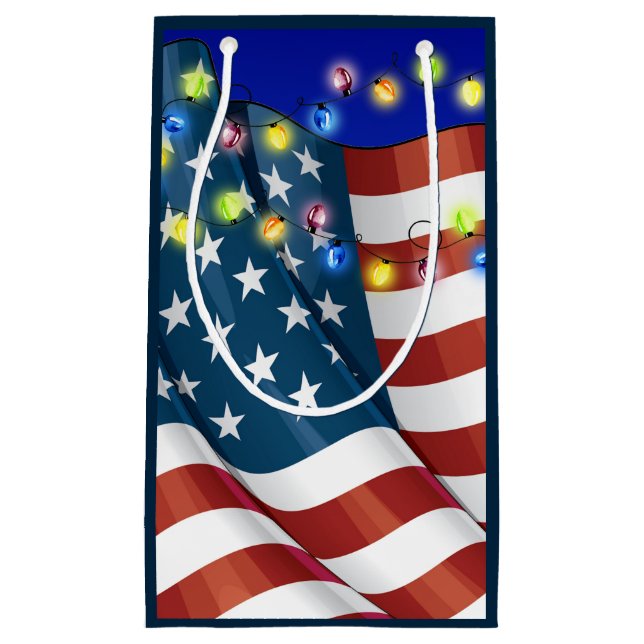 Patriotic Small Christmas Paper Gift Tote Small Gift Bag (Front)