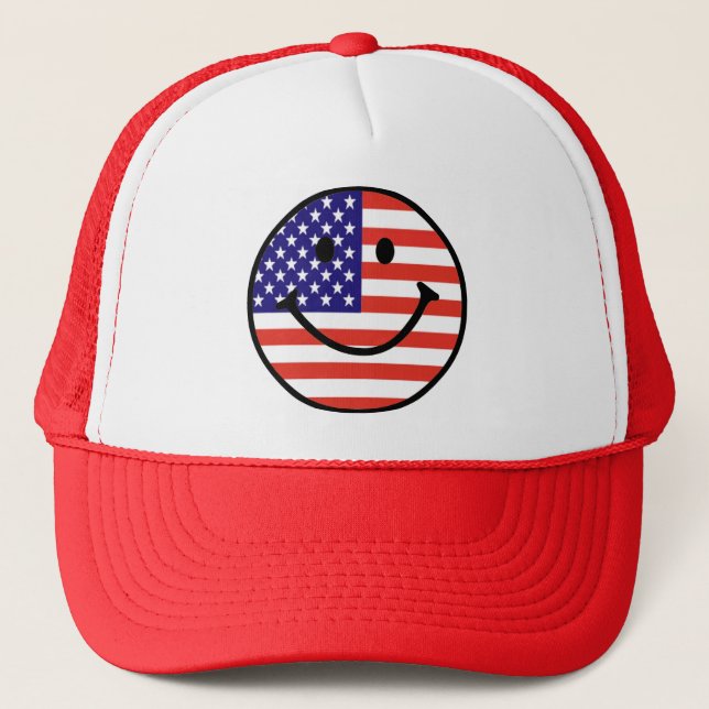 Patriotic Smile Face Trucker Hat (Front)
