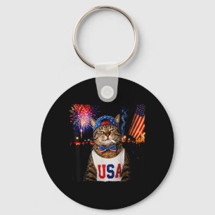 Patriotic Smoking Cat Funny 4th Of July Usa Flag Key Ring