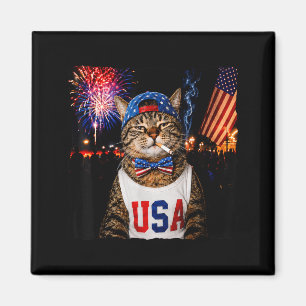 Patriotic Smoking Cat Funny 4th Of July Usa Flag Magnet