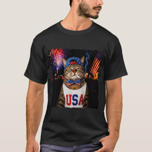 Patriotic Smoking Cat Funny 4th Of July Usa Flag T-Shirt