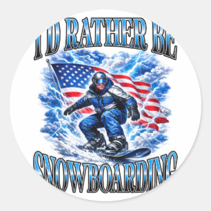 Patriotic snowboarding american flag winter sport classic round sticker