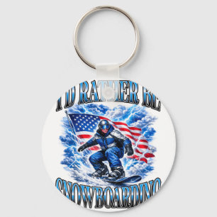 Patriotic snowboarding american flag winter sport key ring