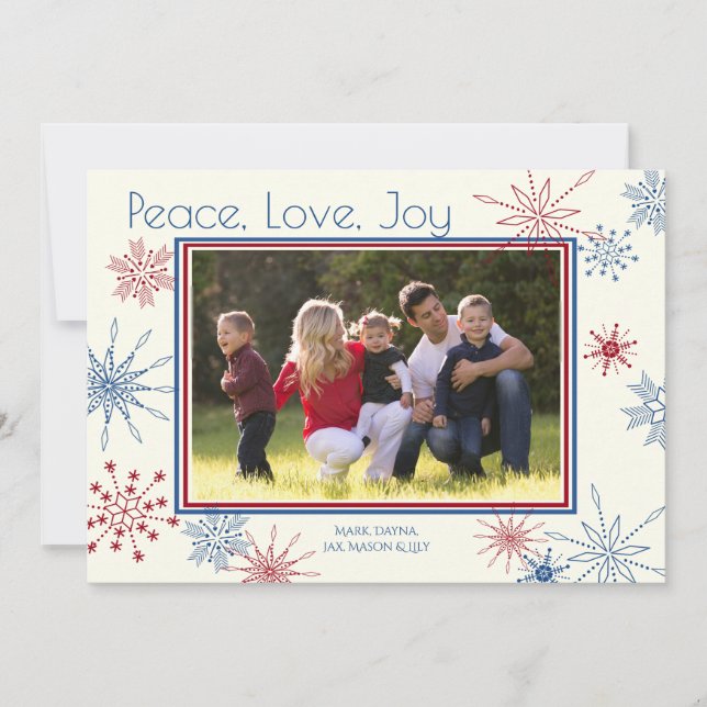 Patriotic Snowflakes Holiday Photo Card (Front)