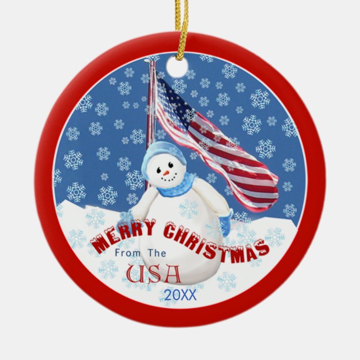 Patriotic Snowman and Flag Christmas Ornament  Zazzle