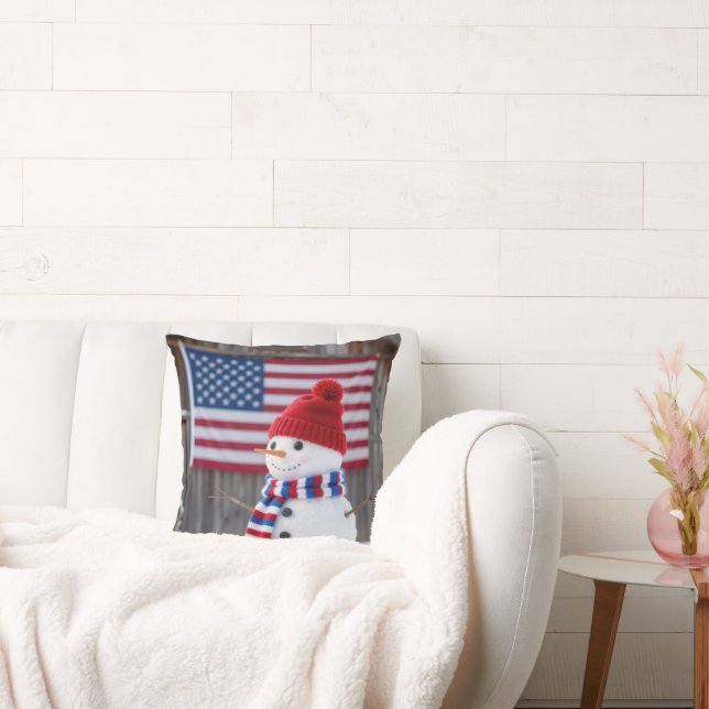 Patriotic Snowman With American Flag Cushion (Couch)