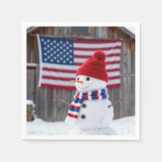 Patriotic Snowman With American Flag Napkin (Front)