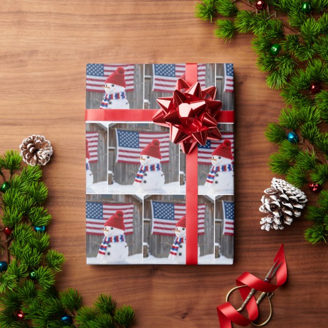 Patriotic Snowman With American Flag Wrapping Paper (Holiday Gift)