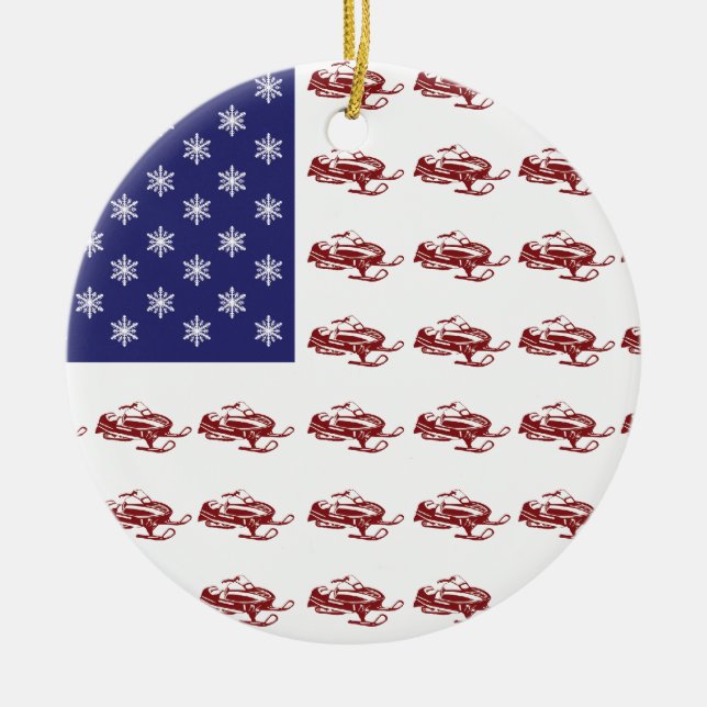 Patriotic Snowmobiling Ceramic Ornament (Front)