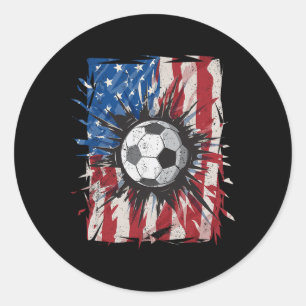 Patriotic Soccer 4th Of July Men Usa American Flag Classic Round Sticker
