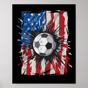 Patriotic Soccer 4th Of July Men Usa American Flag Poster