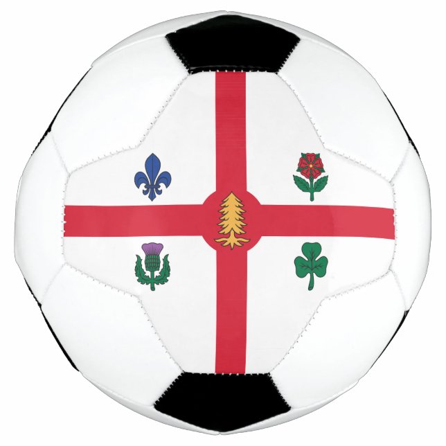 Patriotic Soccer Ball with Flag of Montreal Canada (Front)