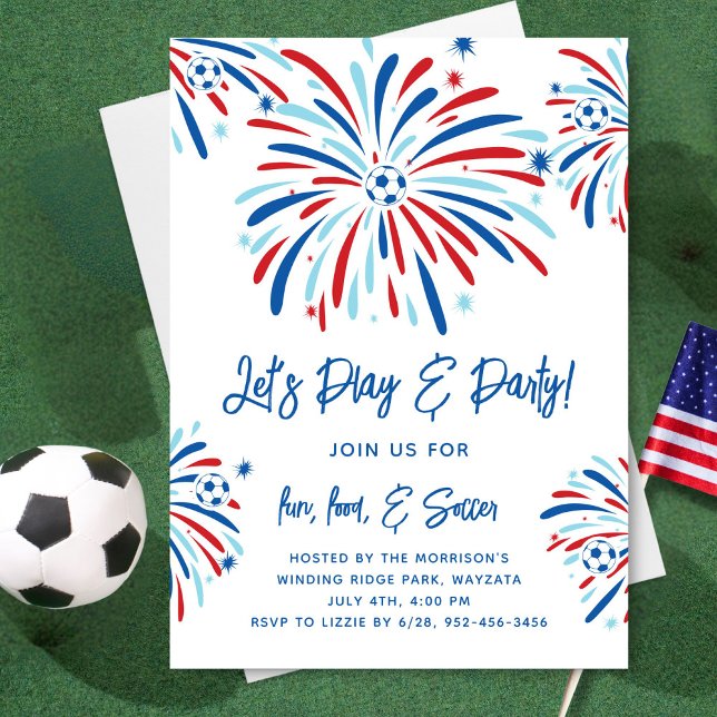 Patriotic Soccer & Fireworks 4th of July Party Invitation (Creator Uploaded)