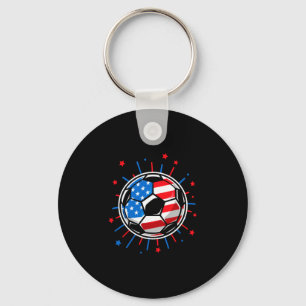 Patriotic soccer player 4th of july american flag key ring