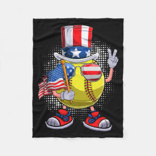 Patriotic Softball 4th Of July Usa Men Women Boys Fleece Blanket