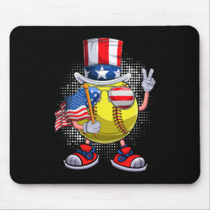 Patriotic Softball 4th Of July Usa Men Women Boys  Mouse Pad