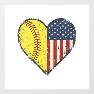 Patriotic Softball Heart Vintage Vector Design_1