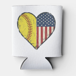 Patriotic Softball Heart Vintage Vector Design_1 Can Cooler