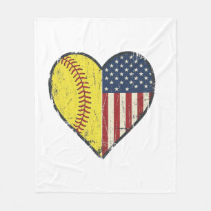 Patriotic Softball Heart Vintage Vector Design_1 Fleece Blanket