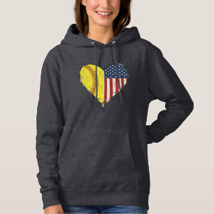 Patriotic Softball Heart Vintage Vector Design_1 Hoodie