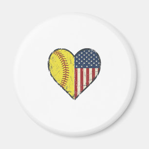 Patriotic Softball Heart Vintage Vector Design_1 Magnet