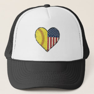 Patriotic Softball Heart Vintage Vector Design_1 Trucker Hat