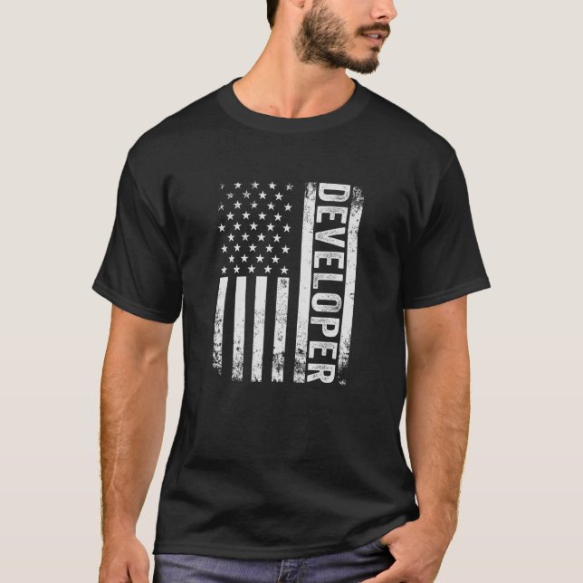 Patriotic Software Developer Usa American Flag Pro T-Shirt (Front)