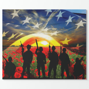Patriotic Soldiers American Flag Wrapping Paper