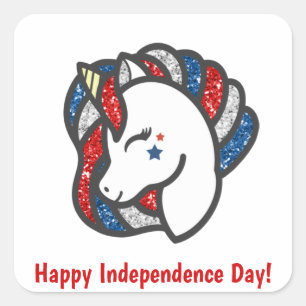 Patriotic Sparkly Red, White and Blue Unicorn Square Sticker