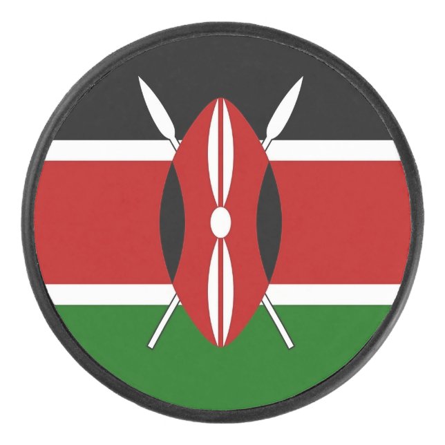 Patriotic special hockey puck with flag of Kenya (Front)