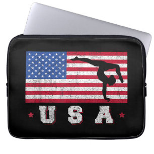 Patriotic Sports Gift American USA Flag Girls Gymn Laptop Sleeve