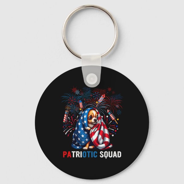 Patriotic Squad 4th Of July Chihuahua Scared Firew Key Ring (Front)