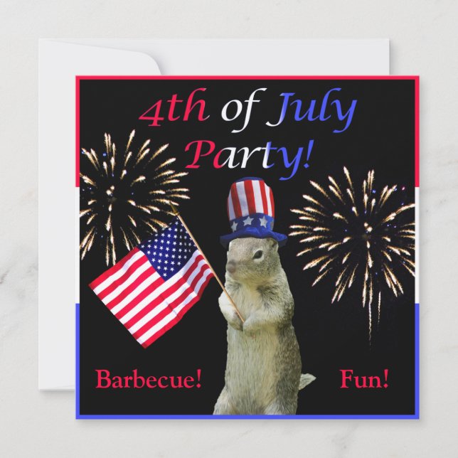 Patriotic Squirrel 4th of July Party Invitations (Front)