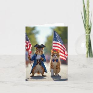 Patriotic Squirrel and Cat Card