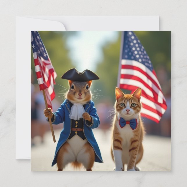 Patriotic Squirrel and Cat Card (Front)