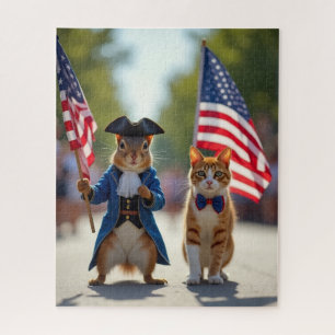 Patriotic Squirrel and Cat Jigsaw Puzzle