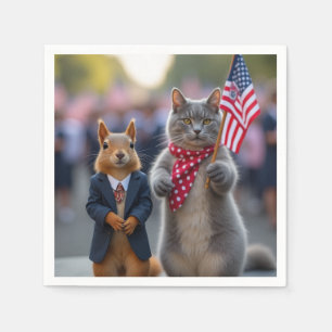 Patriotic Squirrel and Cat Napkin