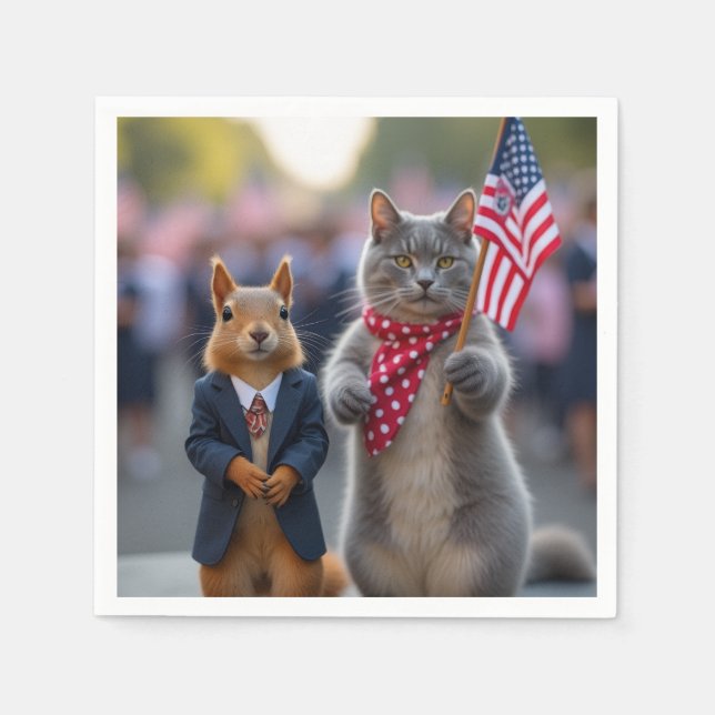 Patriotic Squirrel and Cat Napkin (Front)