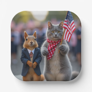 Patriotic Squirrel and Cat Paper Plate