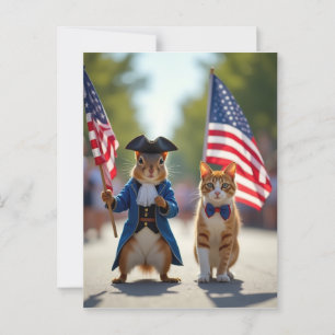 Patriotic Squirrel and Cat Postcard