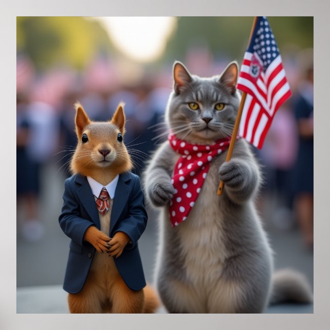 Patriotic Squirrel and Cat Poster (Front)