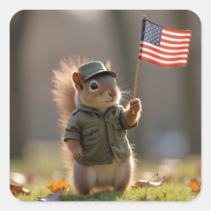 Patriotic Squirrel Square Sticker