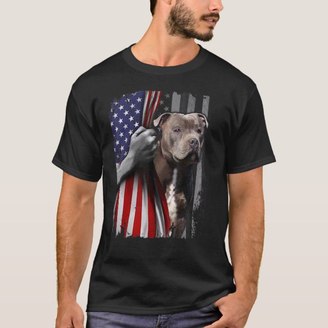 Patriotic Staffordshire Bull Terrier American Flag T-Shirt (Front)