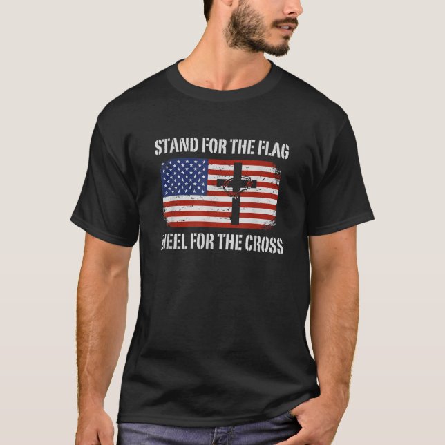 Patriotic Stand For The Flag Kneel For The Cross T-Shirt (Front)
